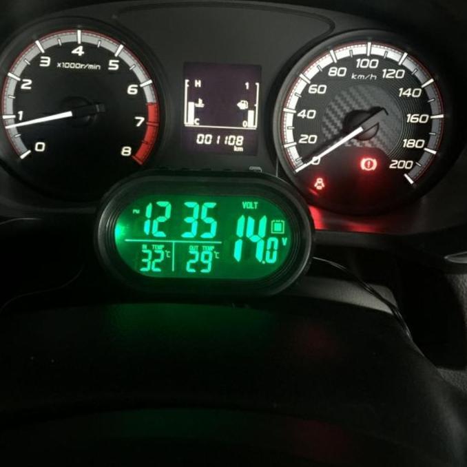 Jam Digital Mobil Multifungsi Pengukur Voltase Accu & Suhu Dengan Alarm Snooze Lampu Penerangan Univ