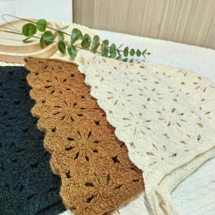 Ewimshonshop - Topi Rajut Buatan Wanita Topi Bunga Rumbai Rajutan Berongga Topi Pullover Gaya Etnik 