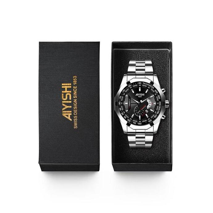 AFRANEKSOO - AIYISHI JAM TANGANPRIA KALENDER KUARSA TALI STAINLESS STEEL BISNIS SANTAI JAM TANGAN CO