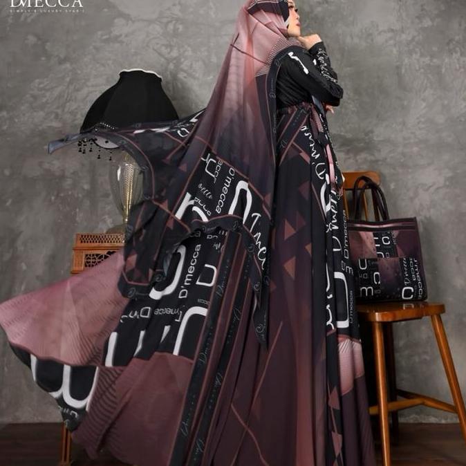 Promo Haleeza Series||DMecca Syari||Gamis Ceruty Printing Premium Set Jilbab Khimar||Busui Wudhu Bum