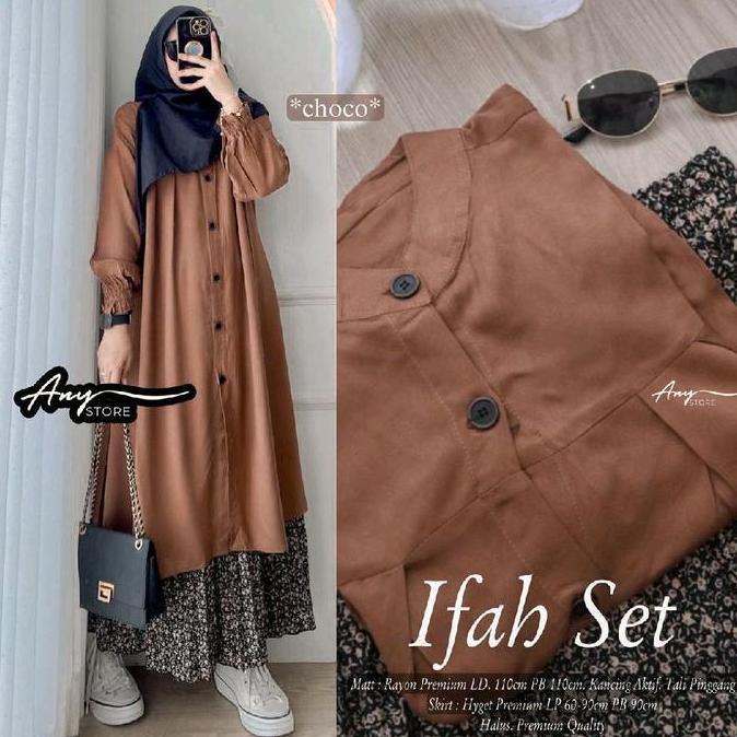 Newrelig- Ifah One Set Tunik Dan Rok By A.N.Y Store Long Tunik Rayon Rok Plisket Motif Bunga Skirt P