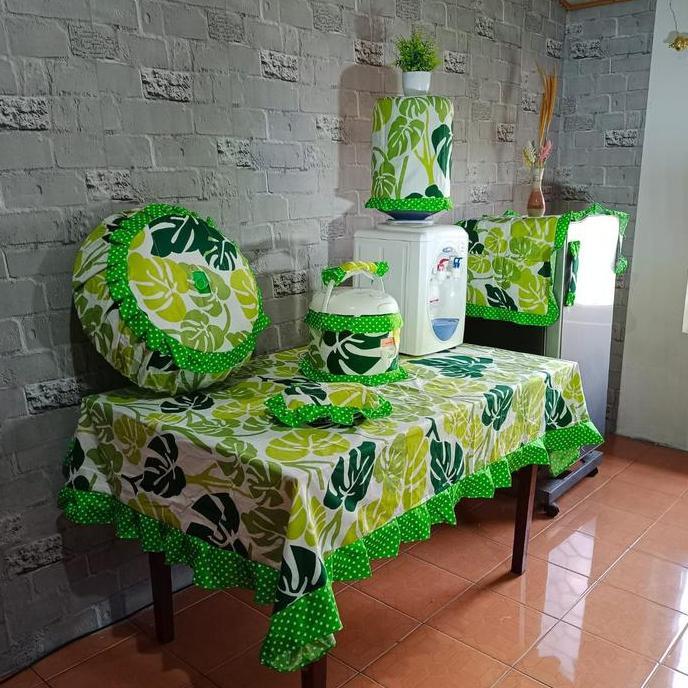 Xyxy- Cod Paket Kitchen Set 8 Pcs Taplak Meja Makan Sarung Cover Galon Kulkas Magicom Mejikom Tudung