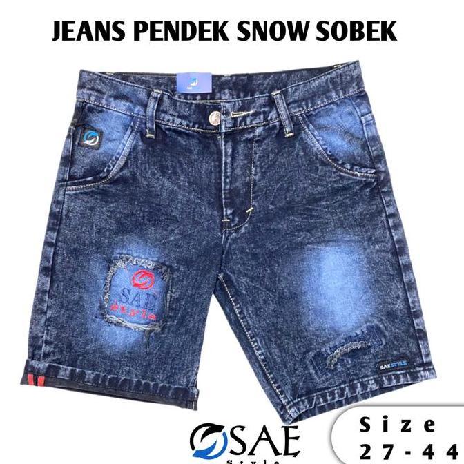 Yxyg- Celana Jeans Pendek Sobek Snow Ori Pria Sae Style Keren Distro Pria Wanita