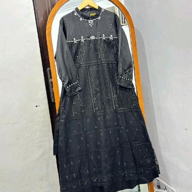 Grosir Aurora Payet Tangan Dress Muslim Elegant Payet Diamond Gamis Bahan Satin Mewah