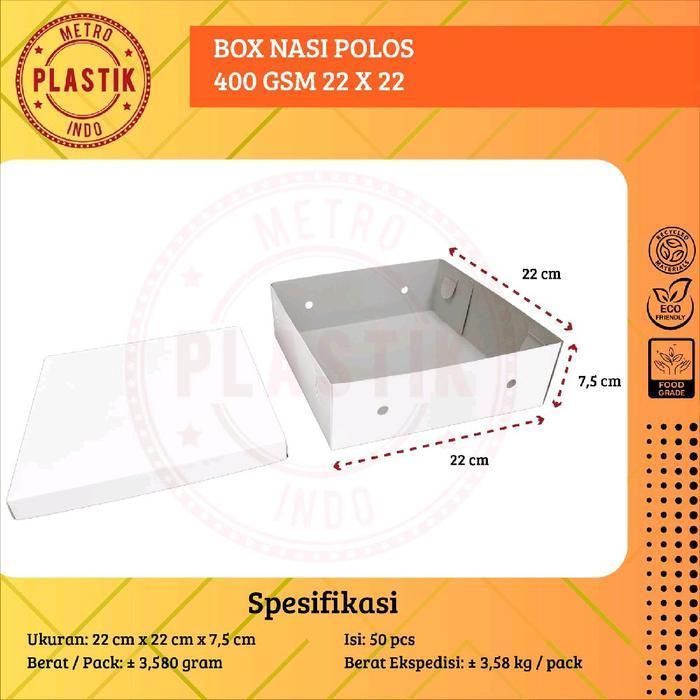 50Set Dus / Box 400Gsm 22X22 / Kotak Nasi Dus Kemasan Kue Makanan 22 X 22 Polos Mickey 50 Set Putih 