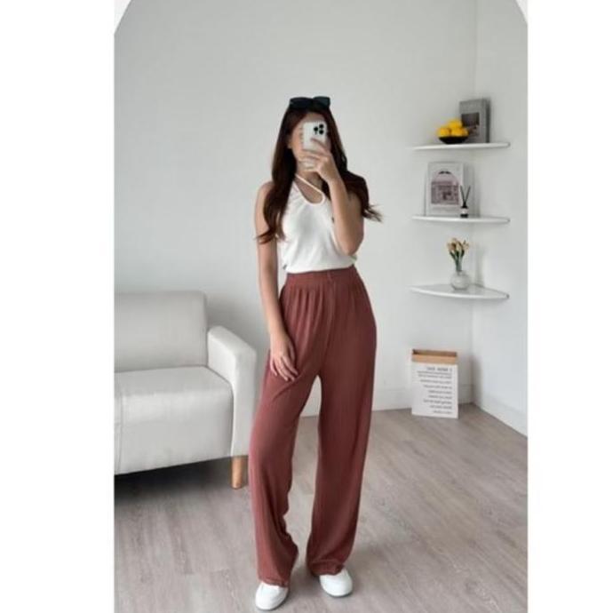 DS16 - Kulot Knit Wanita Lengan Panjang Premium Celana Cewek Casual