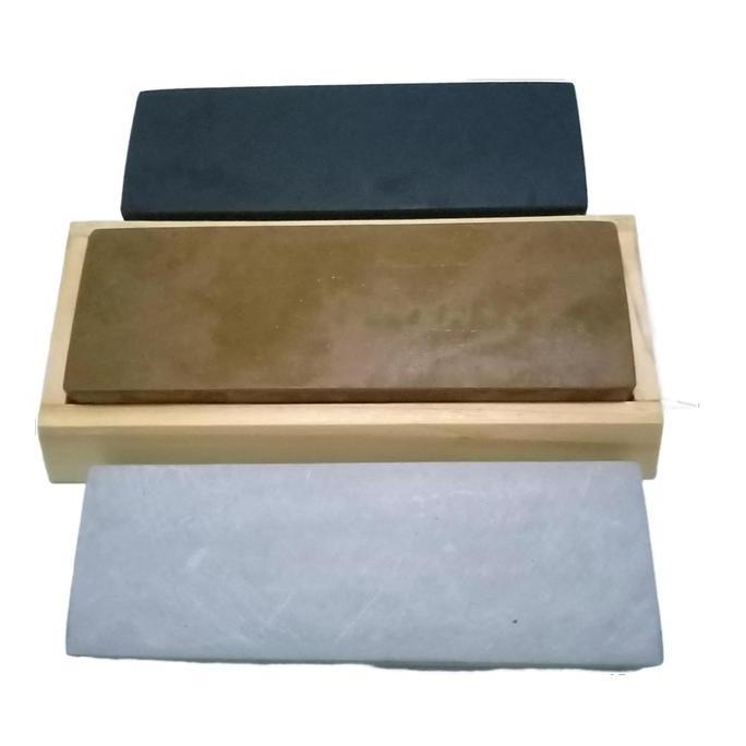 Lengkap- Asahan Kang Ahmad  Batu Asah Asli Alam Bogor 1 Paket Isi 3 Batu Asah Plus Tatakan Batu Asah