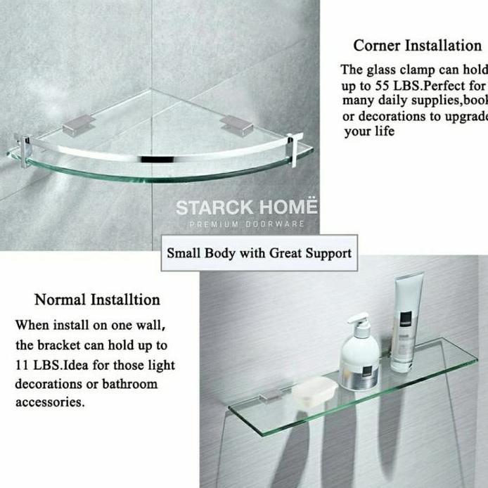 Jepitan klem bracket shelf kaca 12mm  ambalan original stainless steel extrusion tebal