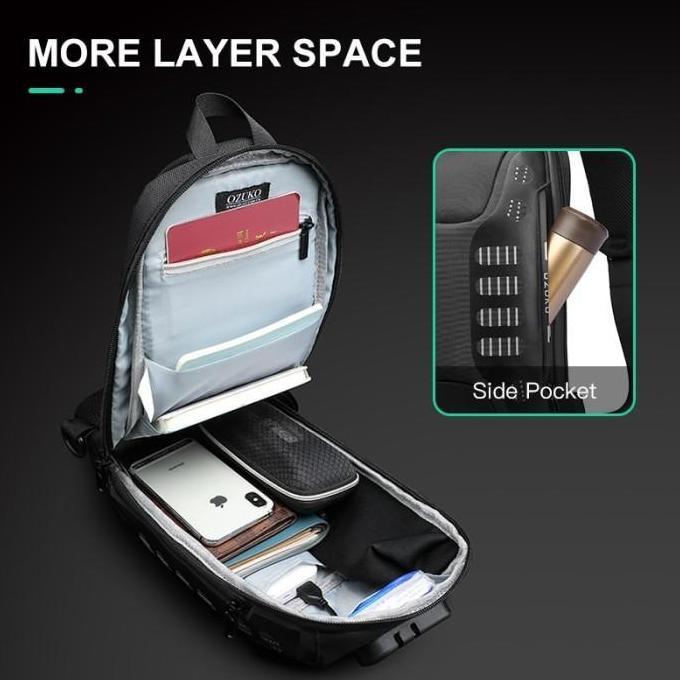 Tampilgayar- Ozuko Sling Bag #9339 - Tas Pria Usb Anti Maling Pinggang