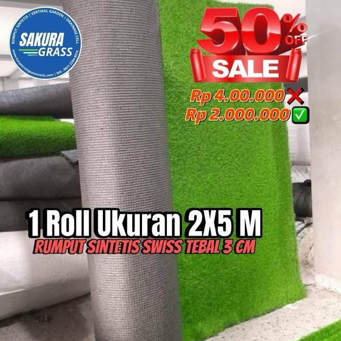 PROMO RUMPUT SINTETIS 1 ROLL TIPE SWISS TEBAL 3 CM UKURAN 2X5 METER