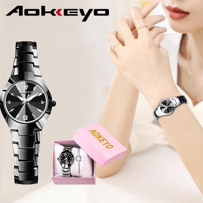 AOKEYO W101 Jam Tangan Wanita Original Berlian Anti Air Analog Bisnis Kuarsa Jam Tangan Cewek Gratis