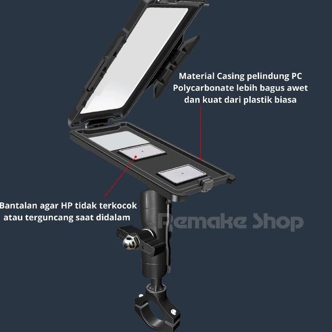 Gub Plus 17 Original Alumunium Alloy Holder Hp Motor Waterproof Full Besi Anti Getar Tahan Air Stang