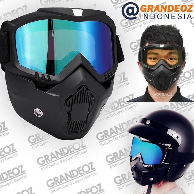 Goggles Kacamata + Masker Full Face Helm Hitam / Putih Goggle Mask Helem Gogle Gogles Gogel Ski Moto