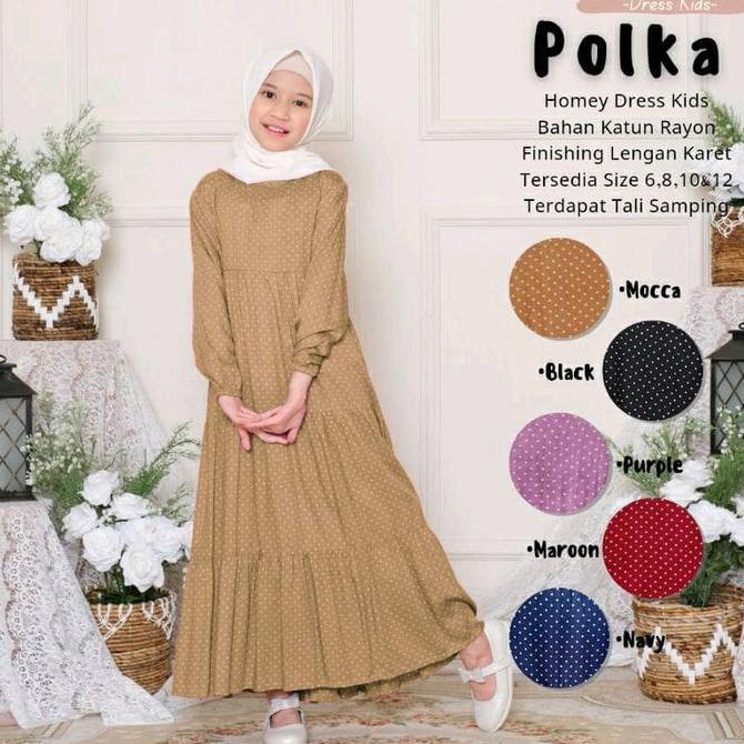 Kidsrelig- Gamis Anak Syari Bahan Rayon Baju Muslim Anak Motif Polkadot Usia 7-12Th Anak Tanggung