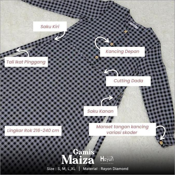 Gamis Casual Simple Desain Kancing Kayu Motif Kotak-Kotak Kain Rayon Diamond Nyaman Adem Syar'I