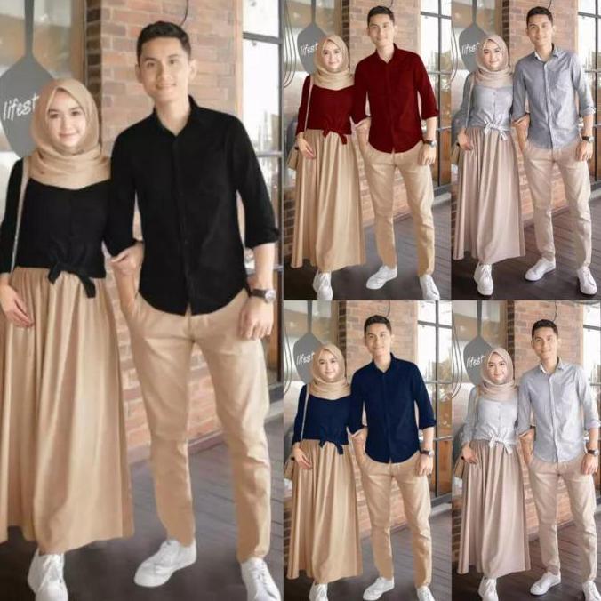 Terbaru Laris, Set Couple Muslim 3In1 Fadhila / Baju Setelan Rok Couple / Pakaian Lebaran Pasangan /