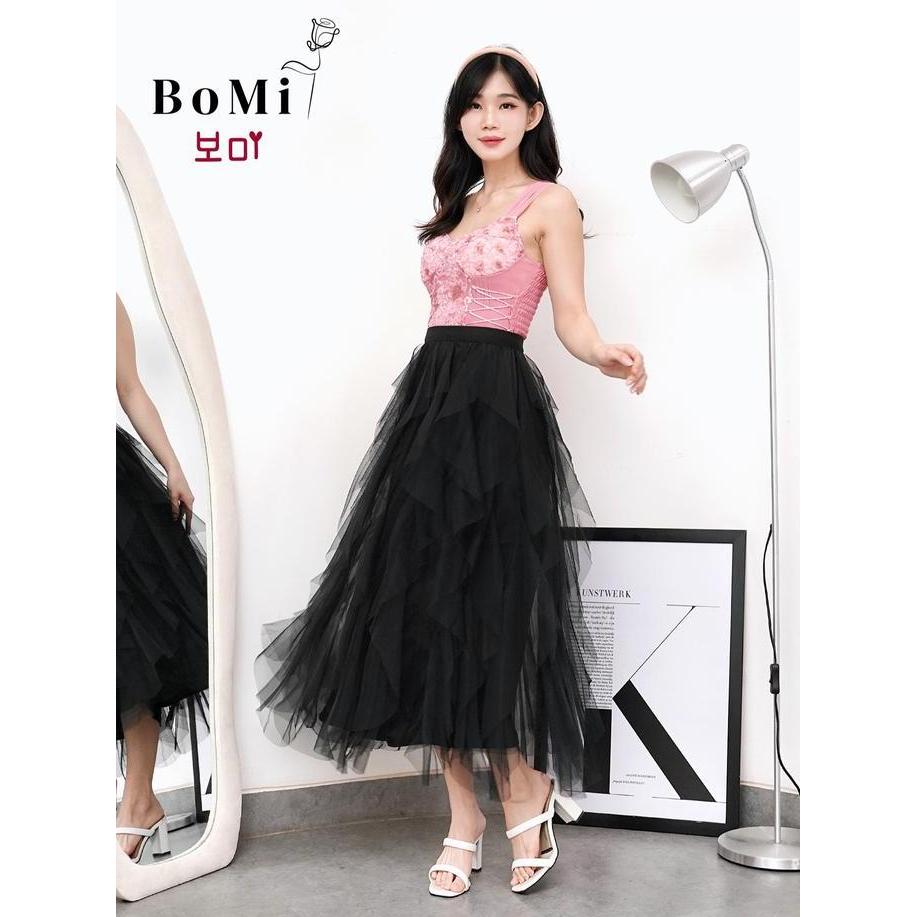 BOMI - JISOO Skirt Korean Premium Rok Tutu Tile Tumpuk 3 Layer Susun Asimetris Zigzag