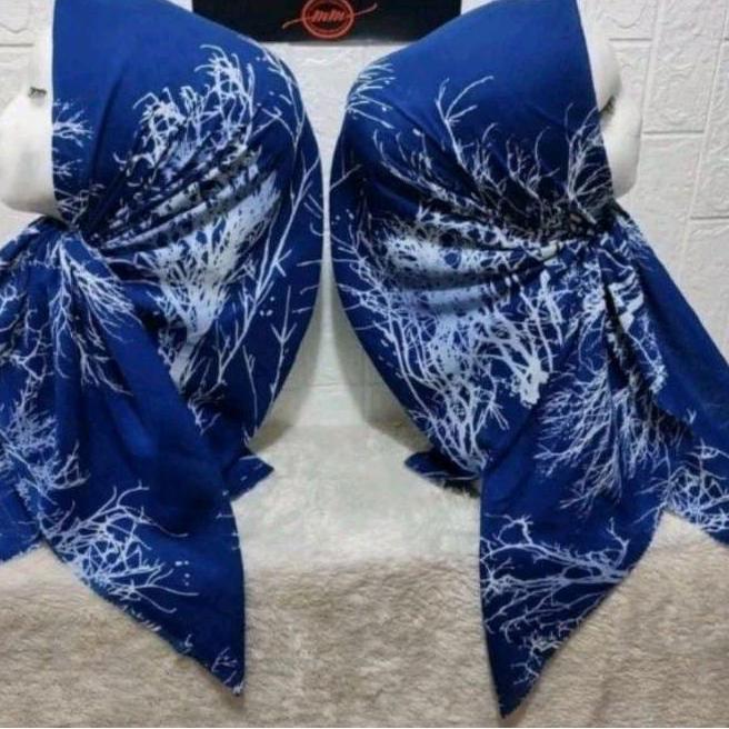 Thegirlrelig- Kerudung Segi Empat Hijab Motif Premium Ranting Biru Elektrik Birel