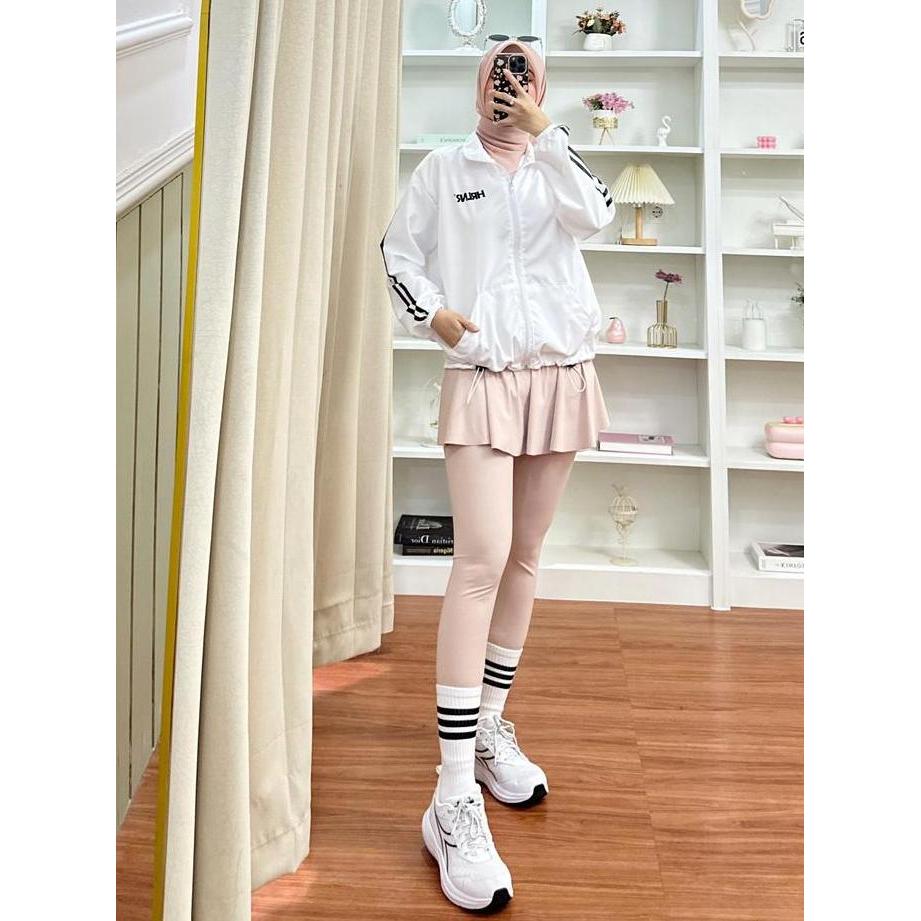 Lngsungkirim- Alfan - Jaket Olahraga Jogging Parasut Wanita - Jaket Parasut Tanpa Kupluk Jumbo Sport