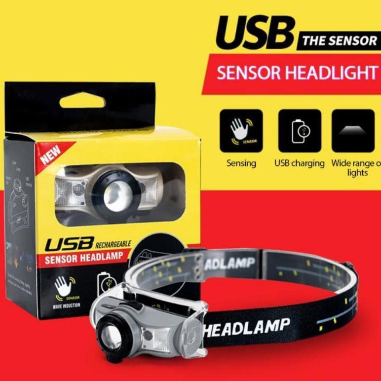 Headlamp USB Flashlight senter LED kepala rechargeable sensor / senter camping kepala sensor T103