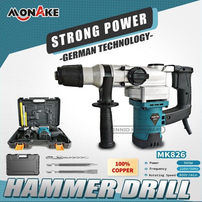 Promo MONAKE Rotary Hammer Drill Mesin Bor Beton Listrik Electric Hammer Diskon