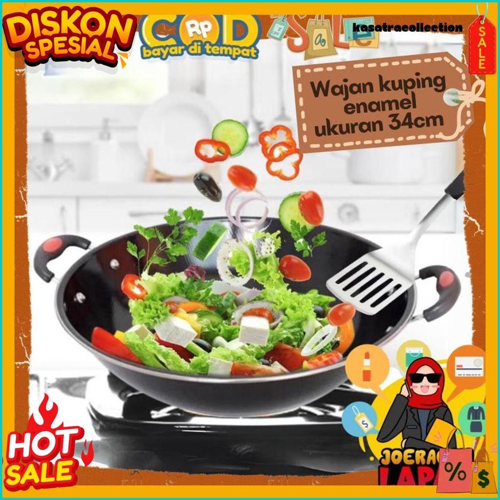 [Joeragan Lapak] Wajan Kuping Enamel Kuali Hitam Ukuran 34 Cm Diameter Qme Shinko Rsokr