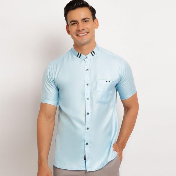 Baju Koko Pria Lengan Pendek Warna Biru Langit Bk204040