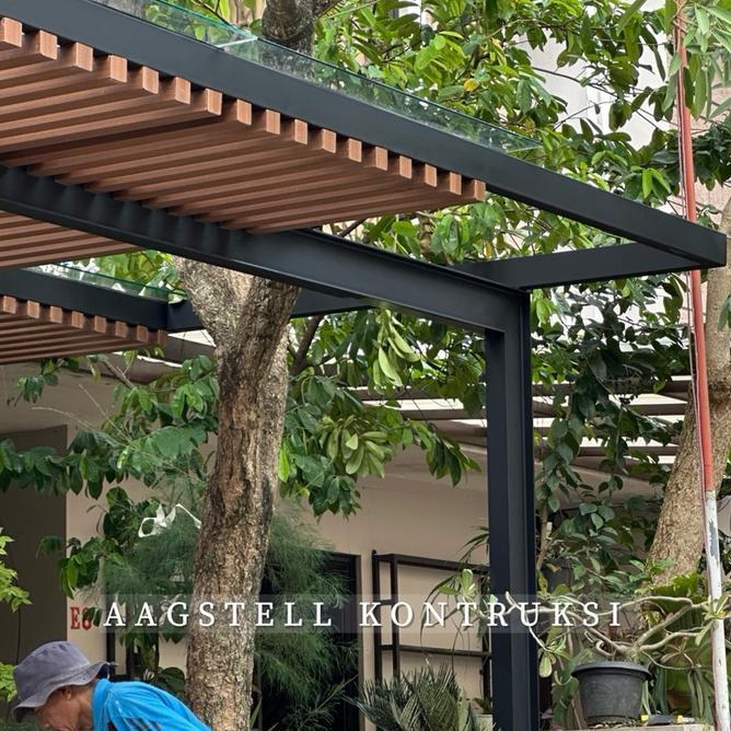 Kanopi Kaca Tempered 8Mm Rangka Holo Tiang Wf150 Baja Besi