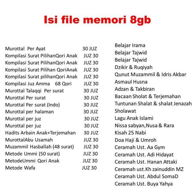 Jdg- Speaker Alquran 30 Juz 8Gb & 16Gb Speaker Murottal Alquran 30 Juz