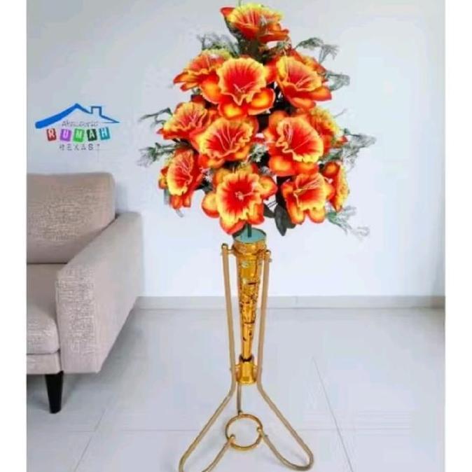 Flowbty- Bunga  Plastik Artificial Gloria Kembang Sepatu 18 Kuntum Dengan Pot Standing Besi