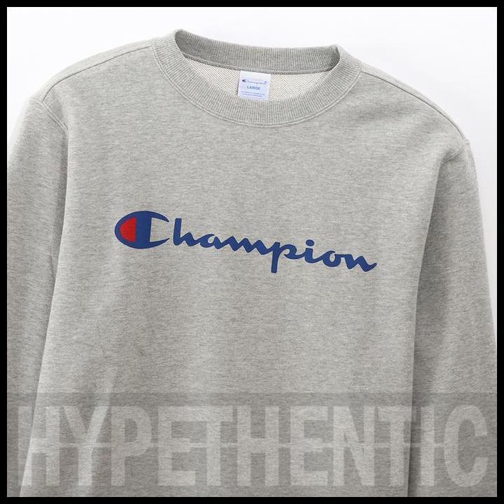 Promo Champion Men Sweatshirt Script Crewneck White Original / Sweater Putih