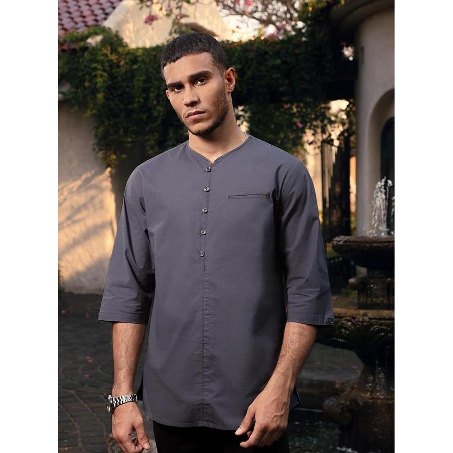 OXCON kemeja Vneck Henley Collarless shirt