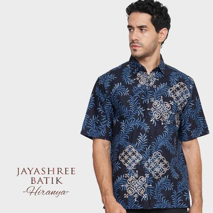 [BSALE 12.12] JAYASHREE - Batik Regfit Hiranya Navy Kemeja Batik Pria Lengan Pendek - Baju Batik Dew