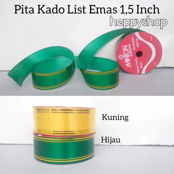 `````````] Pita Kado List Emas 1,5 Inch Pita Jepang List Emas, Pita Plastik List