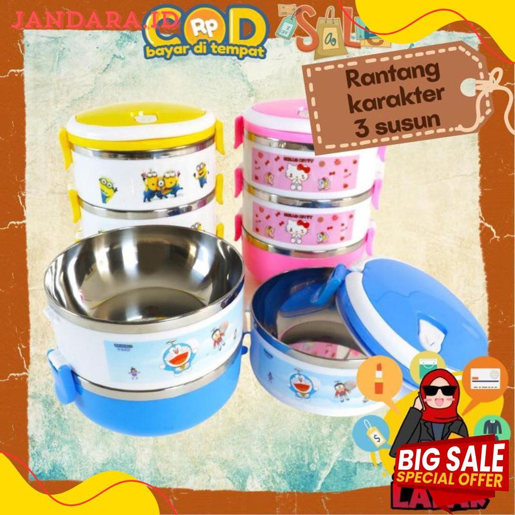 [Joeragan Lapak] Rantang Karakter 1 - 2 - 3 - 4 Susun Lunch Box Minion Hellokitty Doraemon Lucu Anak
