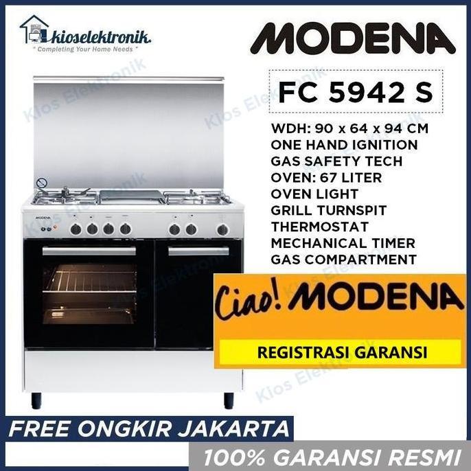 Terlaris Modena Fc 5942 S Free Standing Cooker - Kompor 4 Tungku Oven Fc5942S