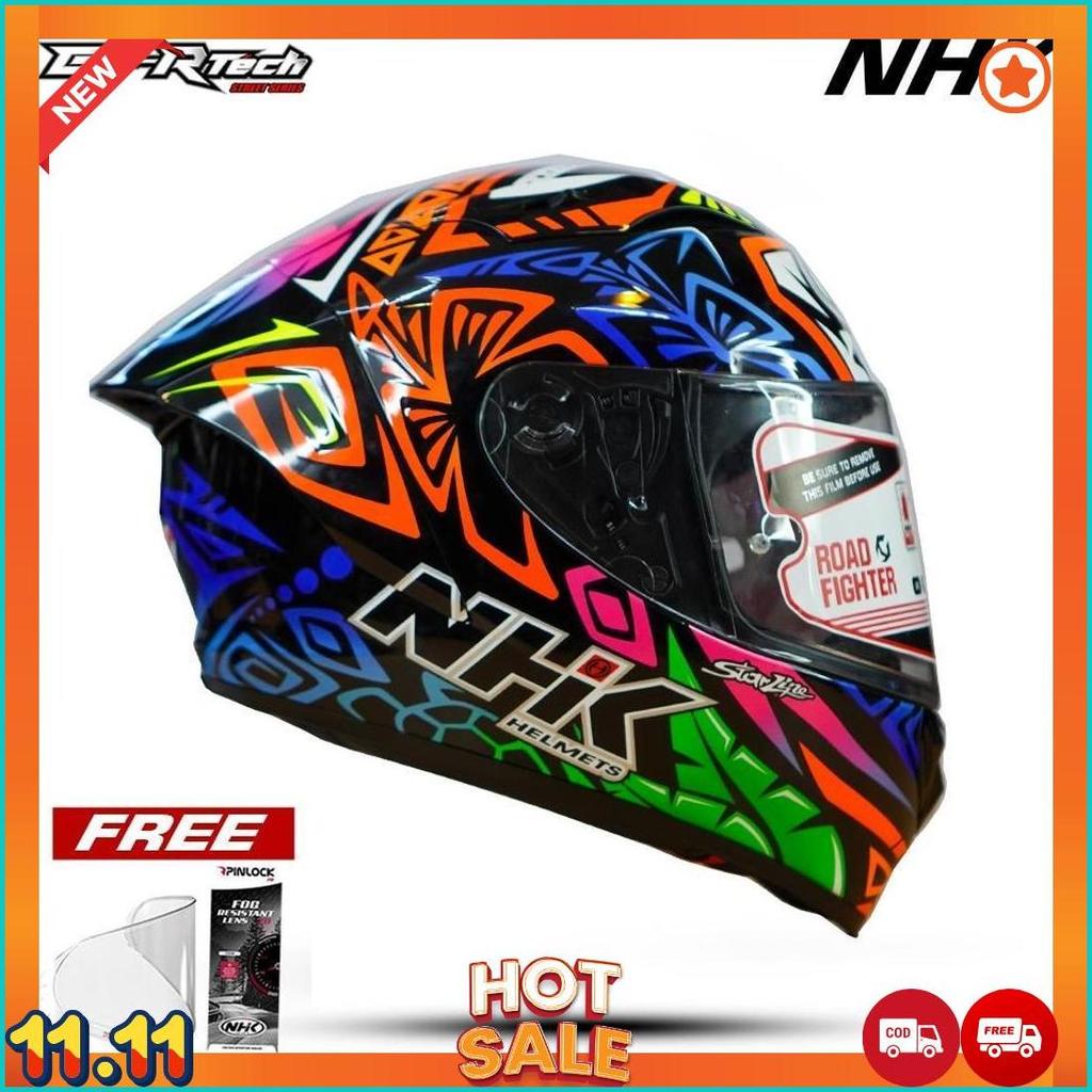 Nhk Helm Gp Prime Ddring Remy Tribe #2 Black Glossy Double Visor + Inclued Paket Pembersih Helm [H2]