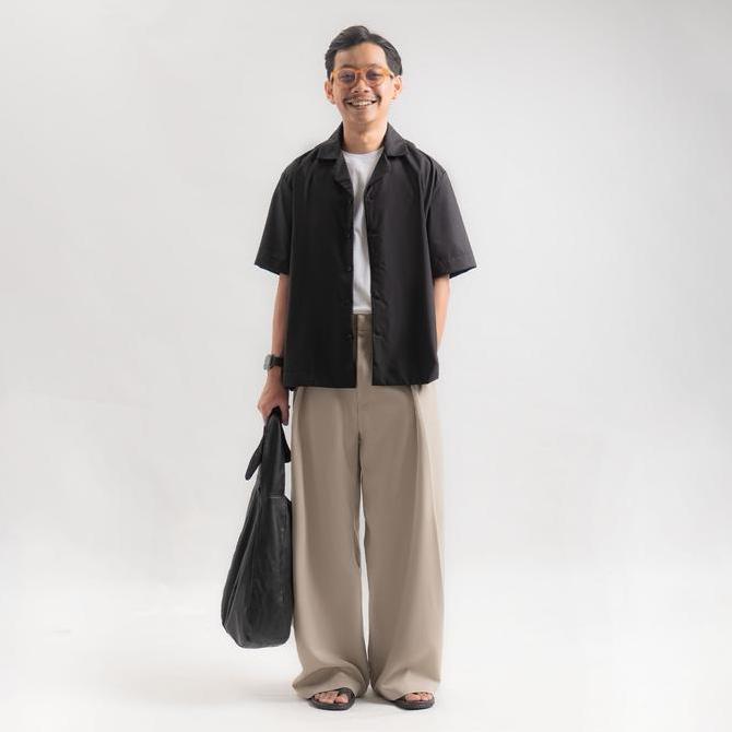 Kasual Celana Neu Pleated Cream Wide Baggy Loose Pants