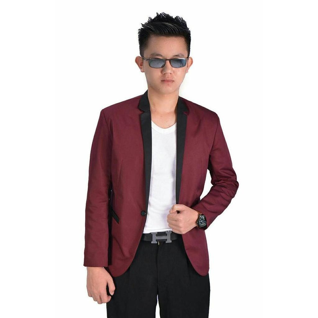 Jas Blazer Korea Pria Lux Red - Cowok Merah Maroon - Keren Casual