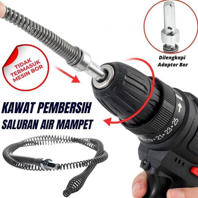 Alat Pembersih Pipa Mampet Pipe Cleaner Kawat Dengan Adaptor Bor