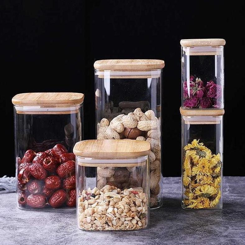 Wirya - Toples Aesthetic 1 Set Toples Kaca Tutup Kayu Jar Kedap Udara One Two Cups Tempat Penyimpana