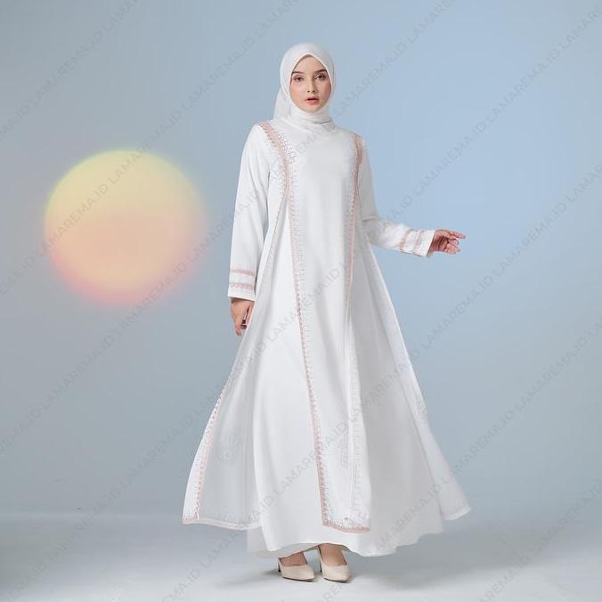 DISKON BAJU GAMIS PUTIH WANITA MODERN MEWAH DAN ELEGAN RENDA COKLAT TERBARU | ABAYA TURKEY WARNA PUT