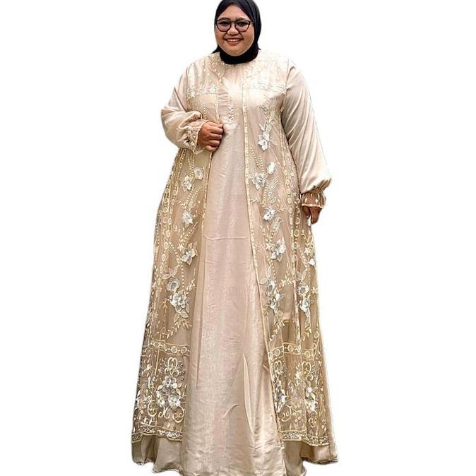 Zeba | Intan Gamis Brokat Jumbo Tile & Sabrina Silk LD 120 130 140 150 Dress Brukat Pesta Lebaran Me