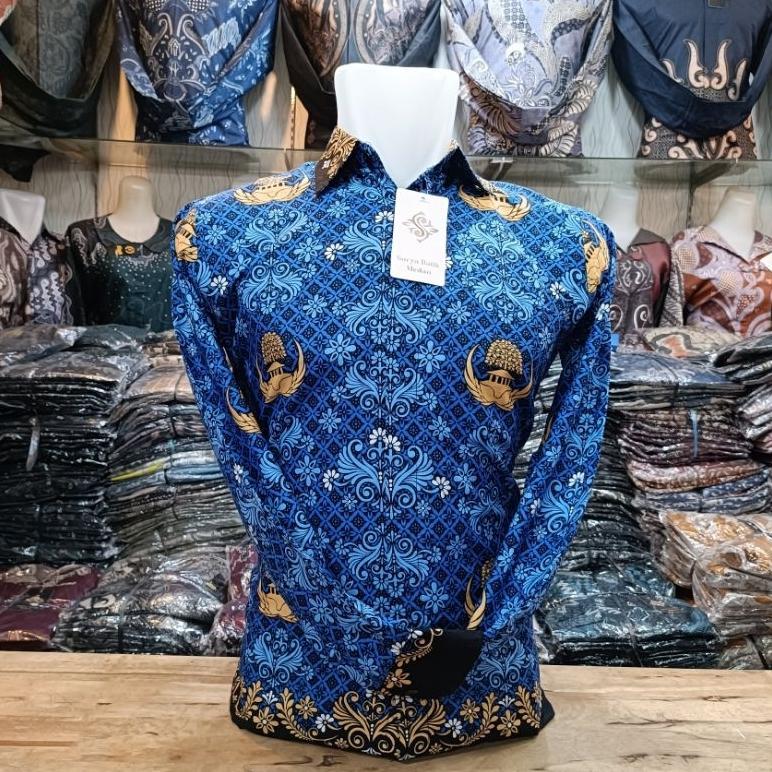 Tahan Lama  Batik Korpri Terbaru Pria Dan Wanita Kerah Hitam Sni