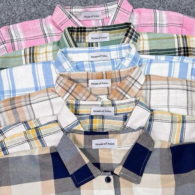 Cntikk- Kemeja Flanel Wanita Korea Oversize Baju Casual Kotak-Kotak Tangan Panjang