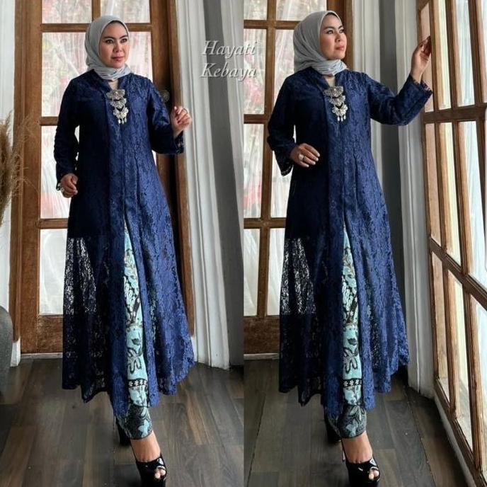 Satu Set Kebaya Modern Long Tunik Hayati Model FLoy (Boleh atasan saja) | Kebaya Brokat Busui Reslet