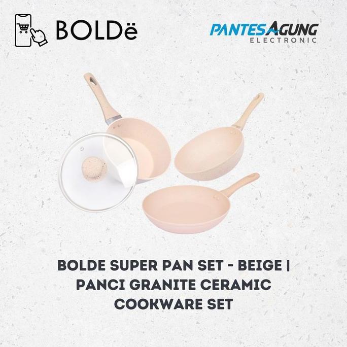 Kualitass- Bolde Super Pan Set - Beige | Panci Granite Ceramic Cookware Set | Eco
