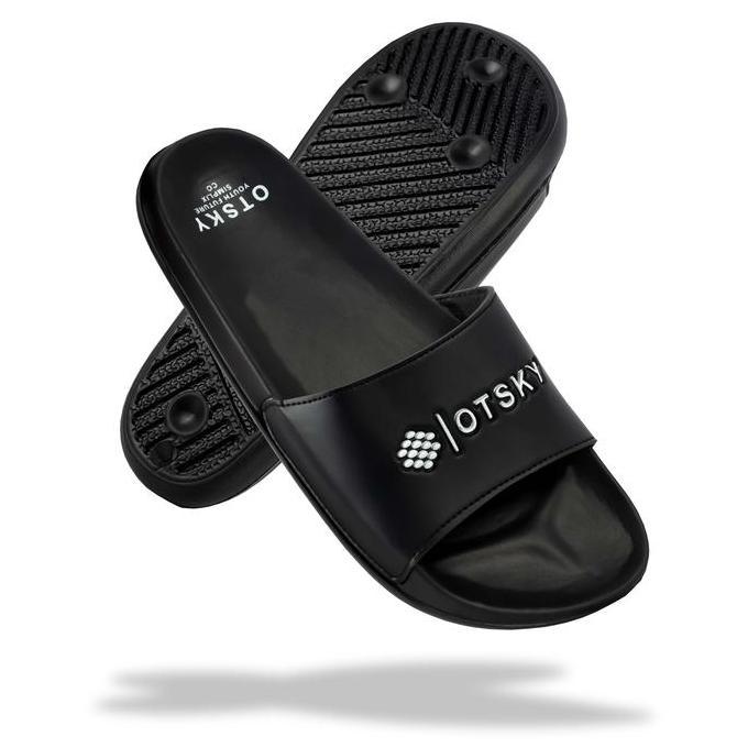 DISKON OTSKY SANDAL SLIDE SLIP ON SERIES FONT LOGO WHITE-12E & BLACK PRIA