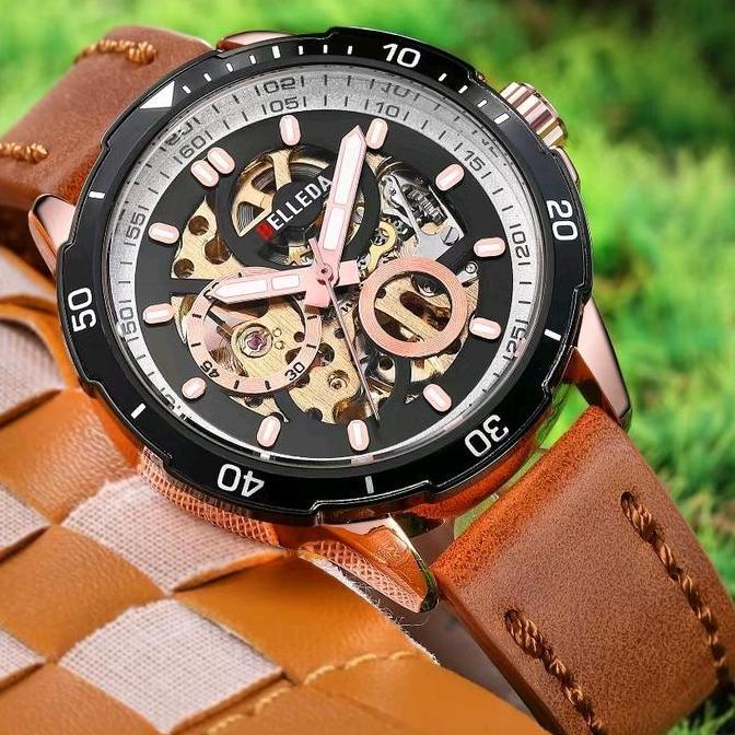 DISKON JAM TANGAN BELLEDA 9486 kulit Jam Tangan Casual Pria AUTOMATIC MOVEMENT ANTI AIR Watches