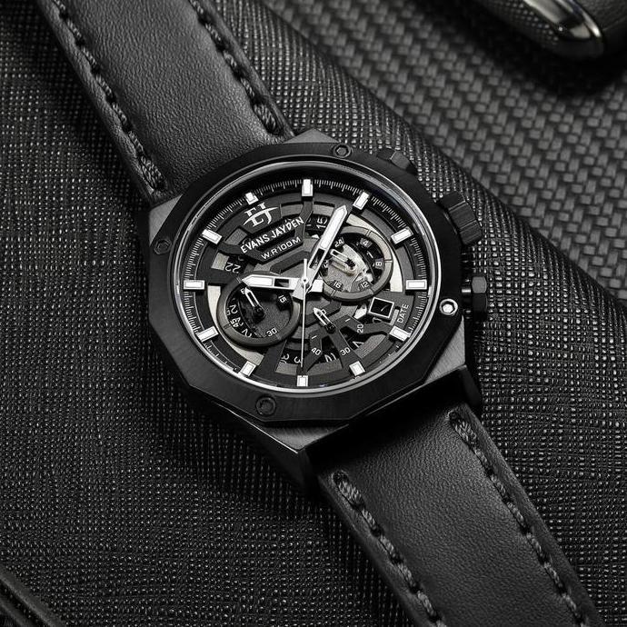 Evans Jayden Jam Tangan Pria 9583 Kulit Kaca Sapphire Chronograph Water Resistant 10 ATM Stainless W